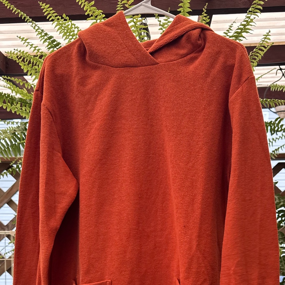 🍂 Burnt Orange Knit Hoodie Dress – Size Medium 🍂